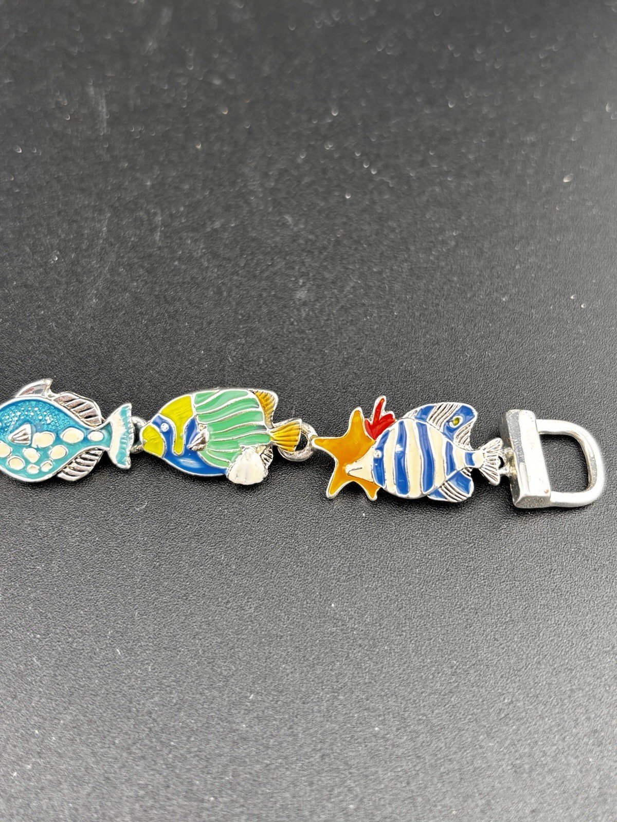 Vintage Magnet Clasp Enamel Sea Creatures Fish Enamel Nautical Bracelet *Read