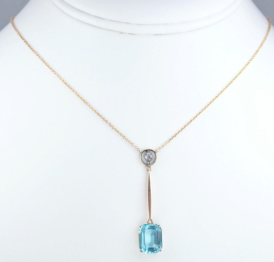 Fab Antique Edwardian Rose Gold Blue Paste White Sapphire Pendant Chain Necklace