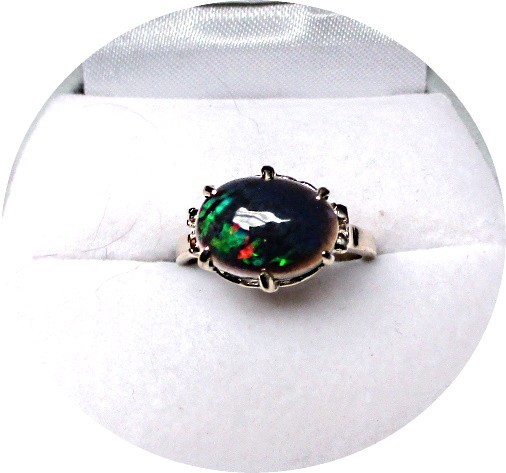 Lovely – Solid Black OPAL Ring – Vintage, 14k Yellow Gold Prong Setting – Mtg…