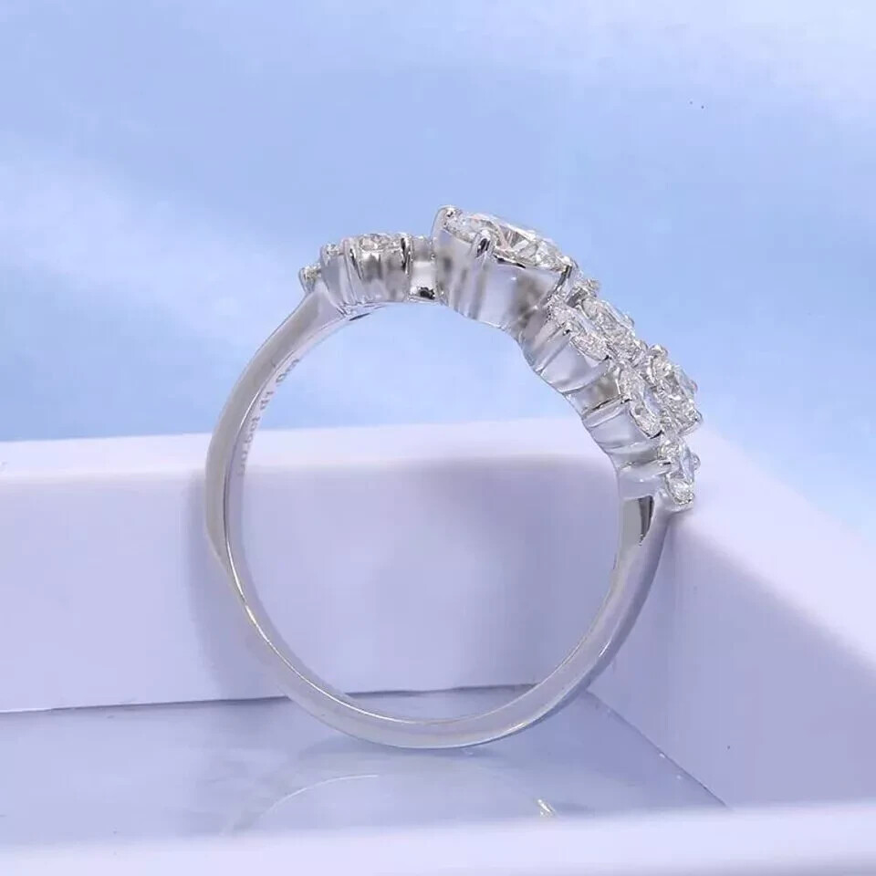 Art Deco Style Scattered Lab Created Diamond Wedding 14K White Gold FN Ring