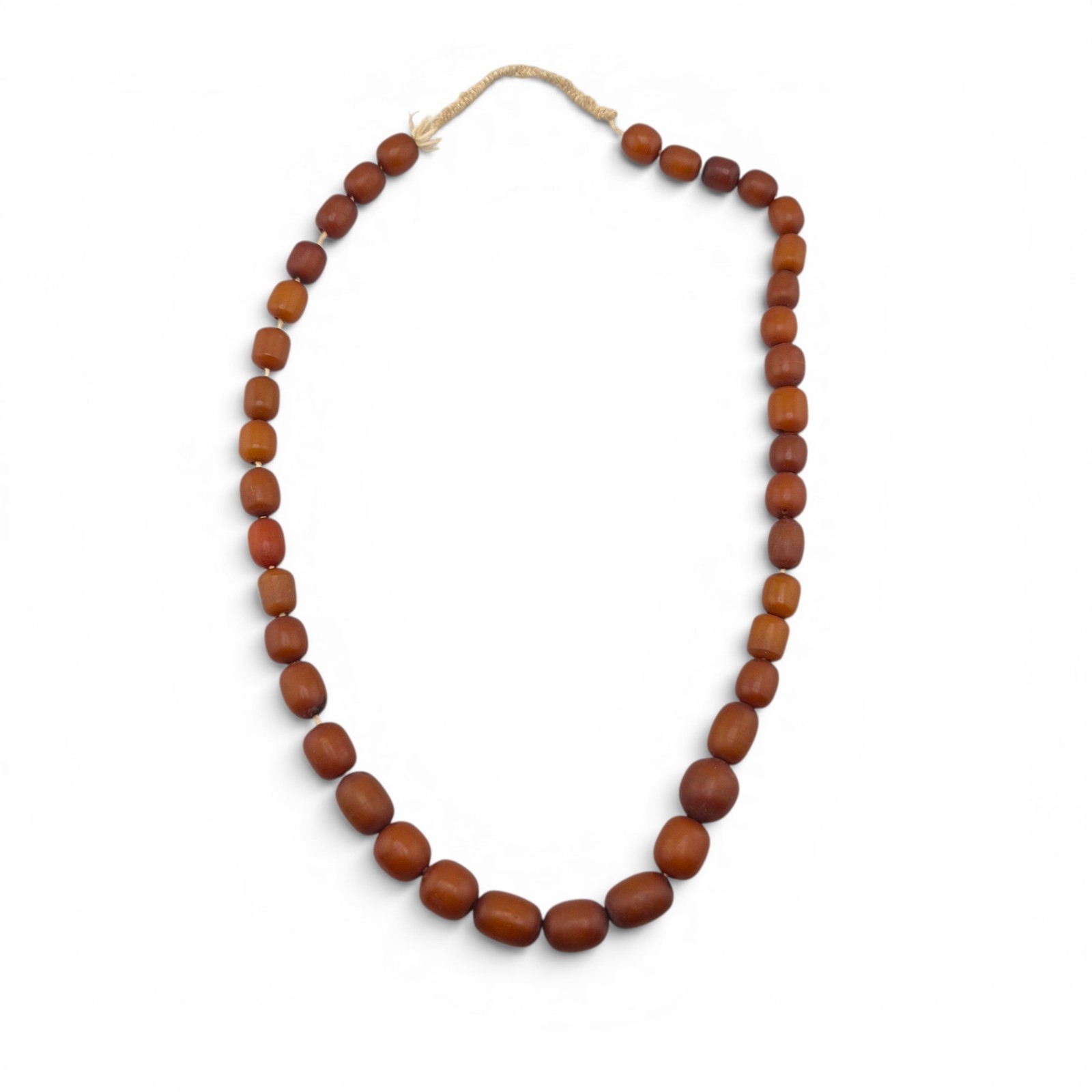 Vintage Natural Sumatran Amber Bead Necklace 49.83g Graduated Barrel Strand