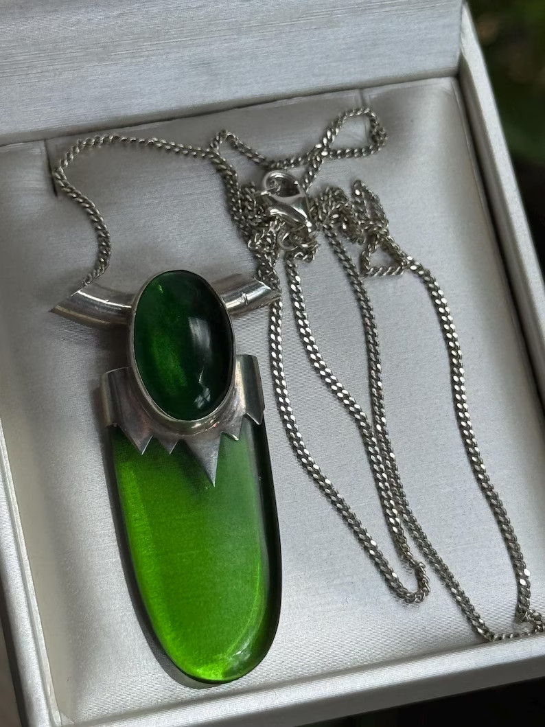 Vintage artisan necklace pendant 925 Sterling silver Art Deco Style