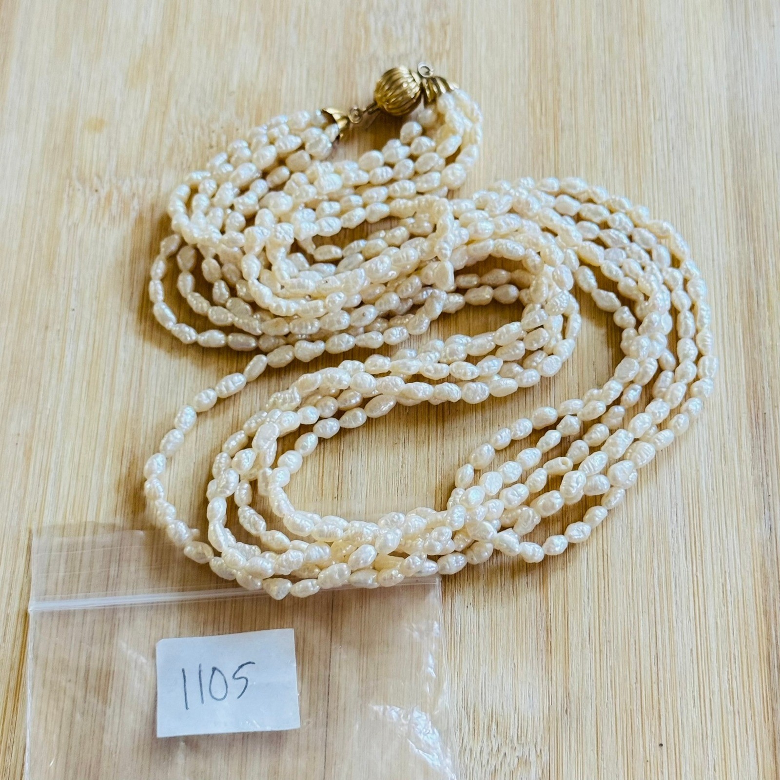 VTG Freshwater Rice Pearl Beaded Necklace Multi 6 Rows Statement Authentic 20″