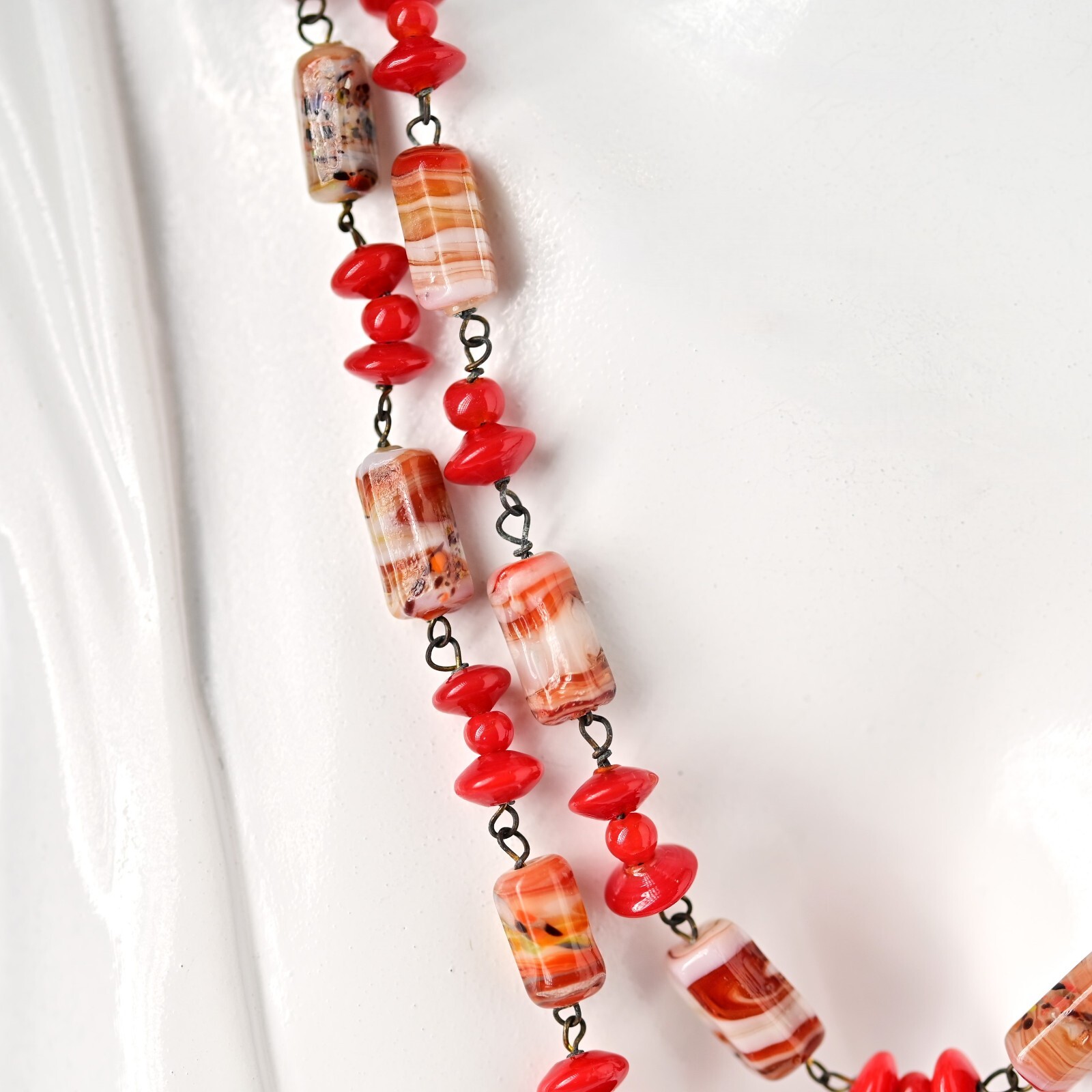 Vintage Original Italian Venetian Silver Murano Art Glass Beaded Estate Necklace