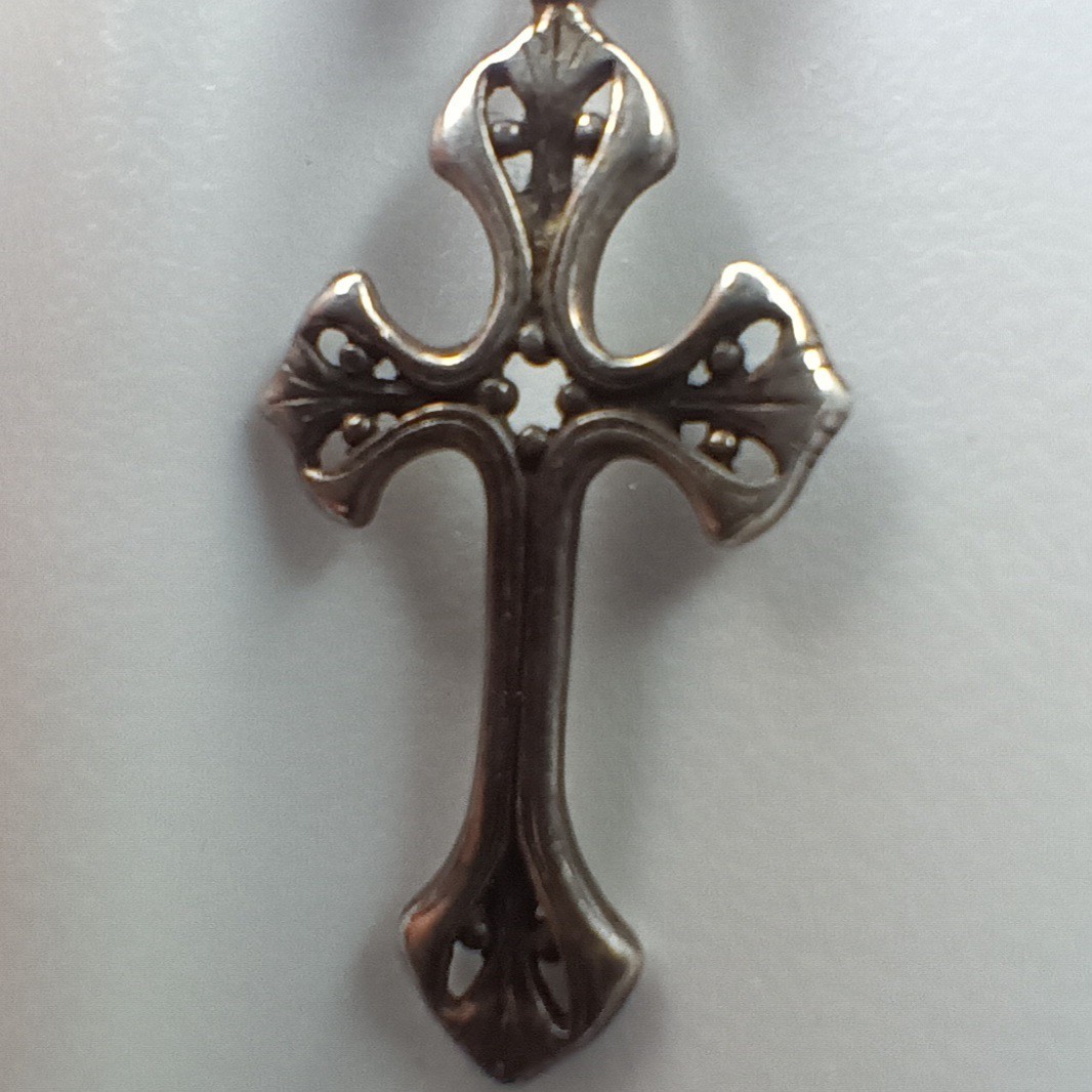 Vtg Jezlaine Sterling Silver Ornate Gothic Cross Pendant 1.5″ Necklace 20″ 5g