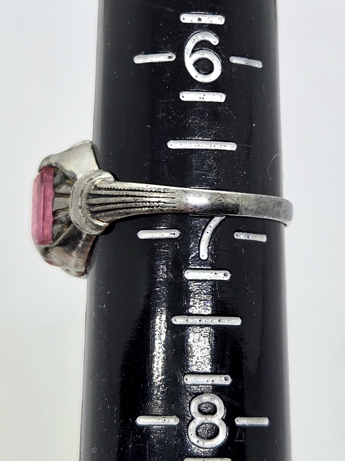 Vintage Ostby & Barton OB Art Deco Ring 925 Sterling Silver Pink Glass Size 6.75