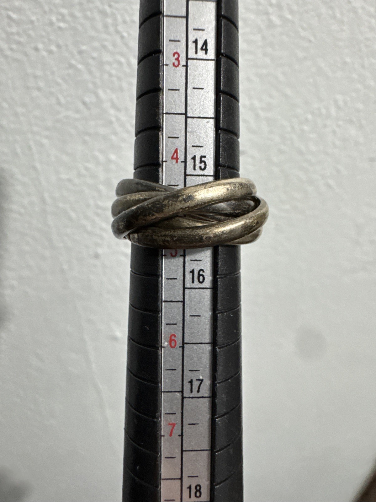 Vintage Chunky 5 Interlocking Sterling Silver Size 4.5 Band 8.6g Ring Tarnished