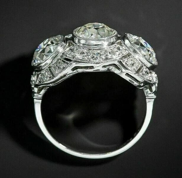 4Ct Art Deco Style Round Lab Created Diamond Anniversary 14k White Gold FN Ring