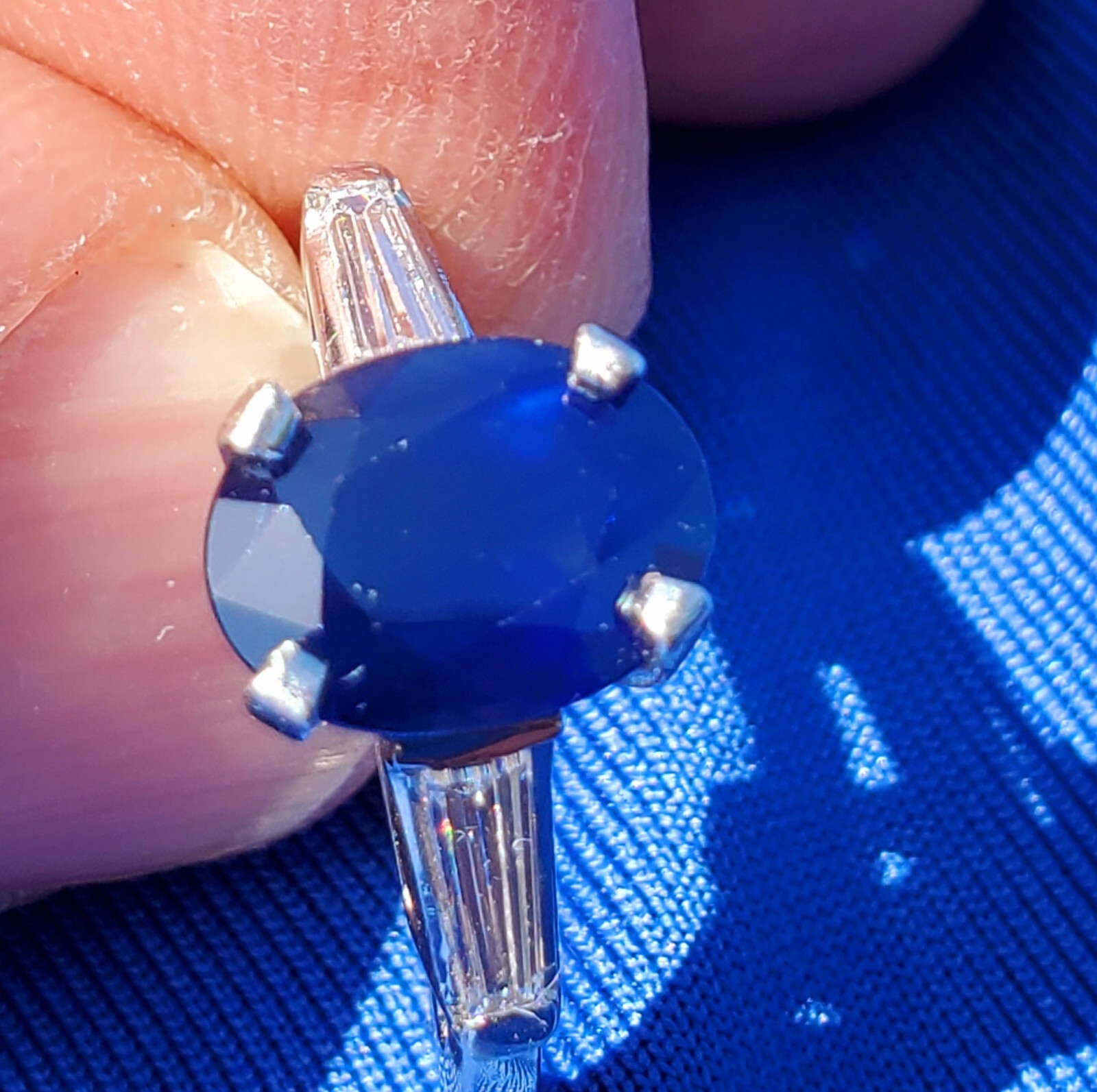 EARTH MINED SAPPHIRE DIAMOND Deco Engagement Ring Vintage PLATINUM Solitaire 3CT