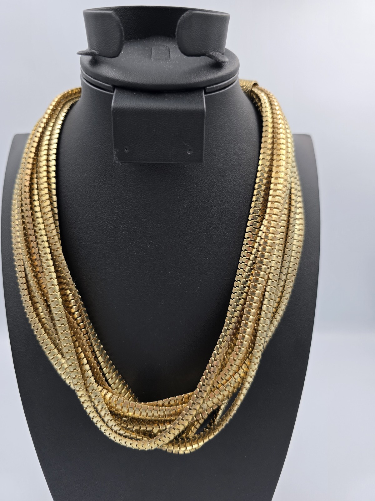 Vintage Multi-Strand Gold Tone Box Link Snake Chain Statement Necklace