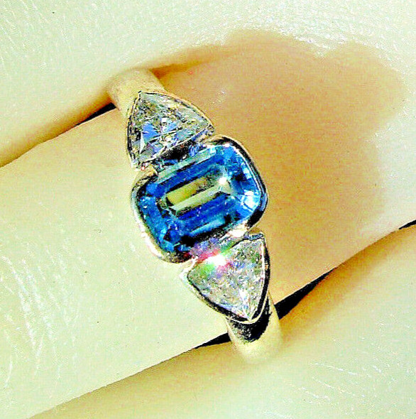 Original EARTH MINED AQUAMARINE DIAMOND Engagement Ring SOLID 18k GOLD Solitaire