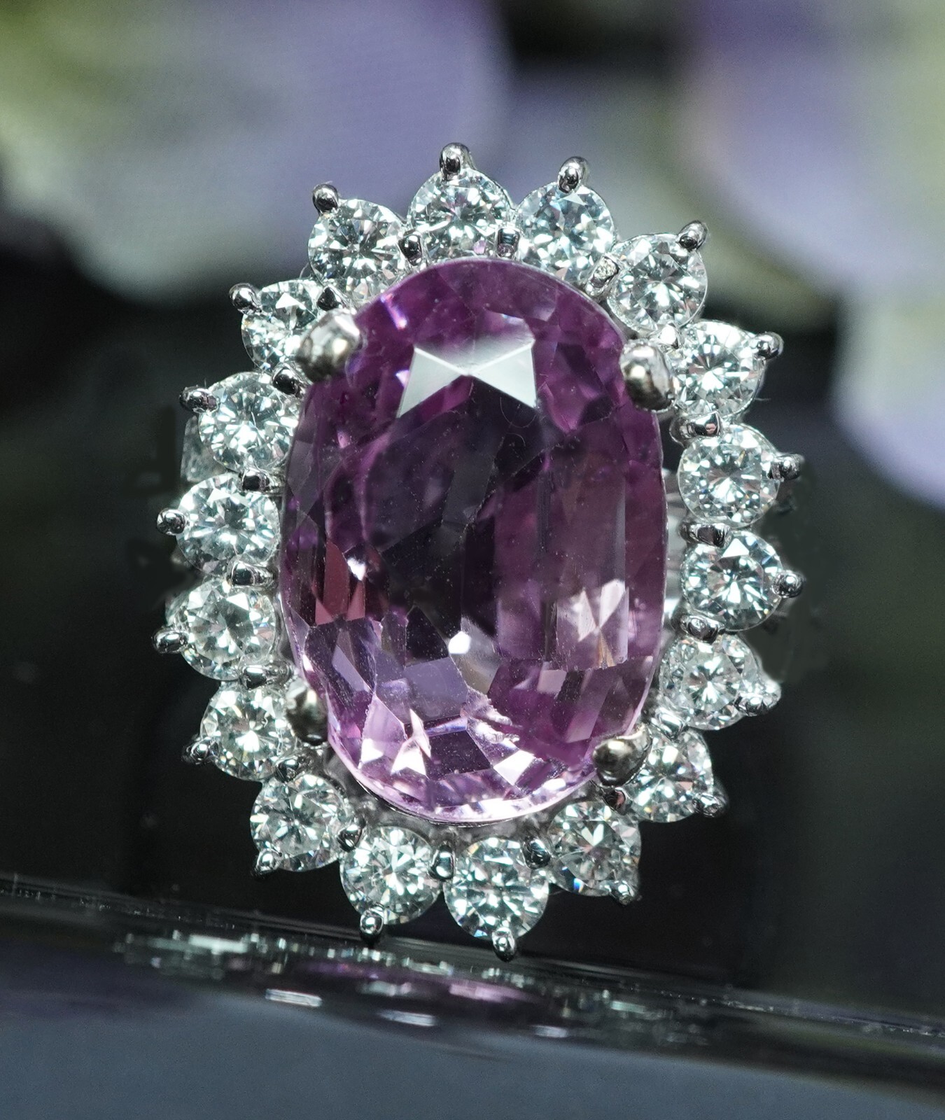 Vintage Large Natural Pink Spinel Diamond Ring 14K White Gold AGI Certificate