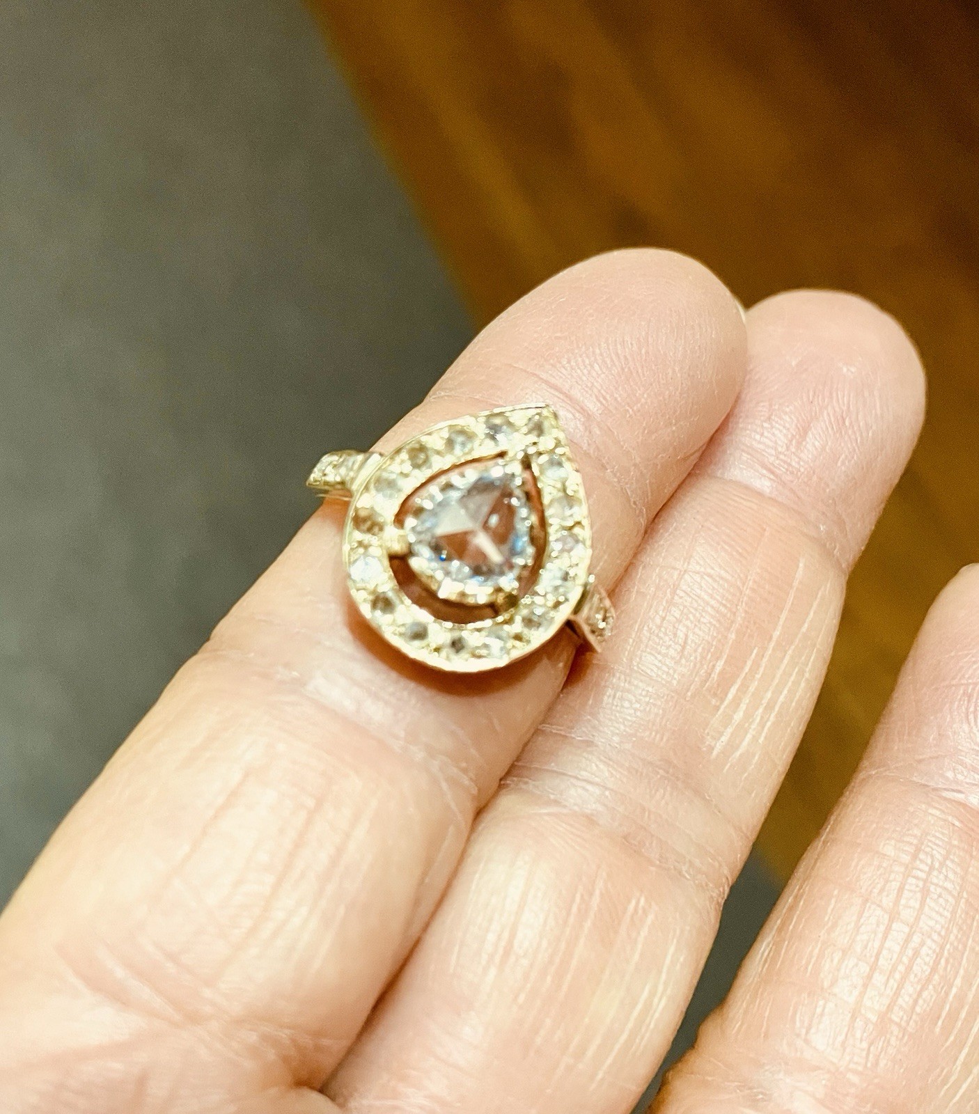 Vintage 14K Gold Rose-Cut Diamond Halo Ring
