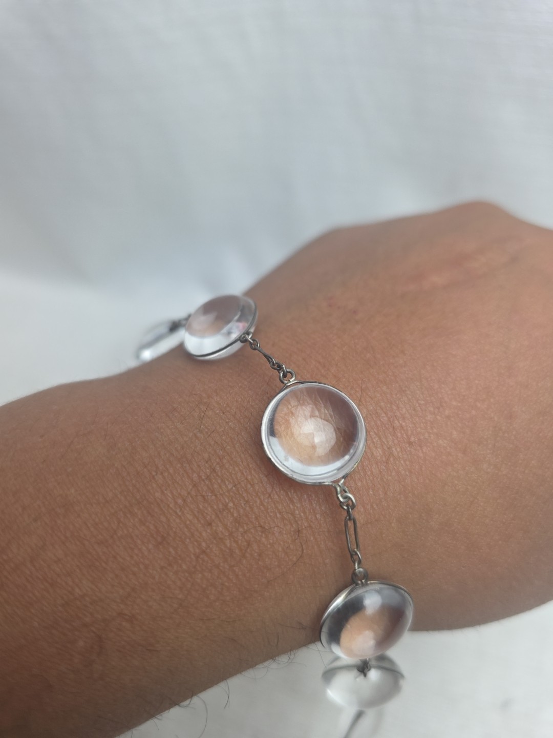 vintage sterling silver Pools of light link bracelet/7 orbs