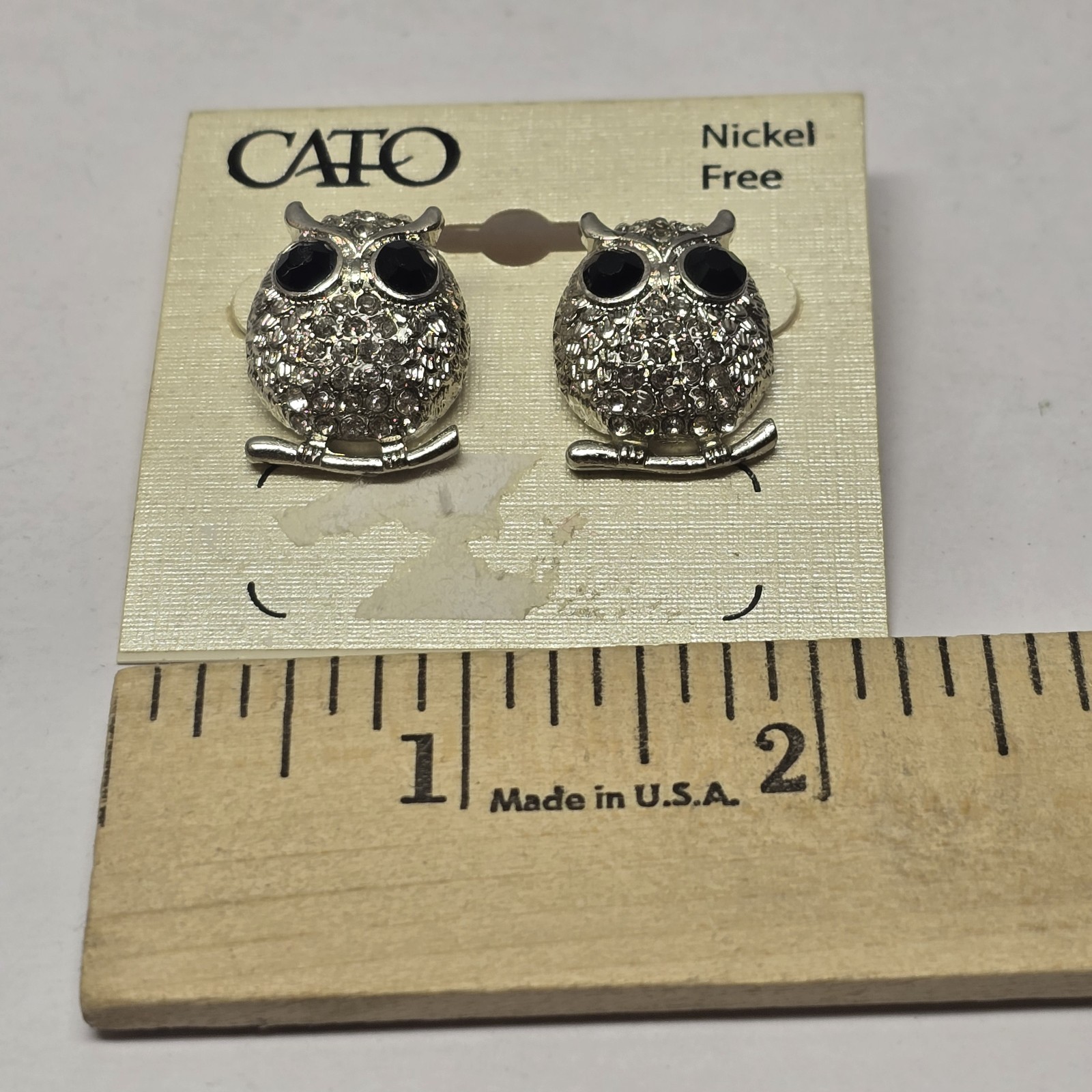 NWT CATO SILVER TONE Owl Earrings Post Nickel Free