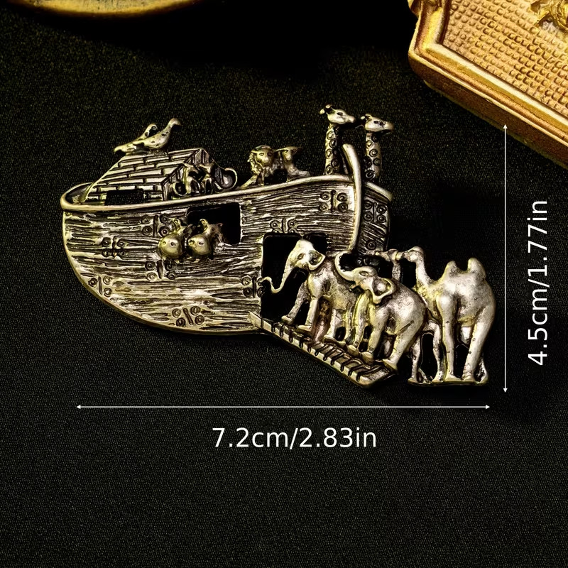 Vintage Animal Ark Brooch – Engraved Zinc Alloy – Court‑Style Design –