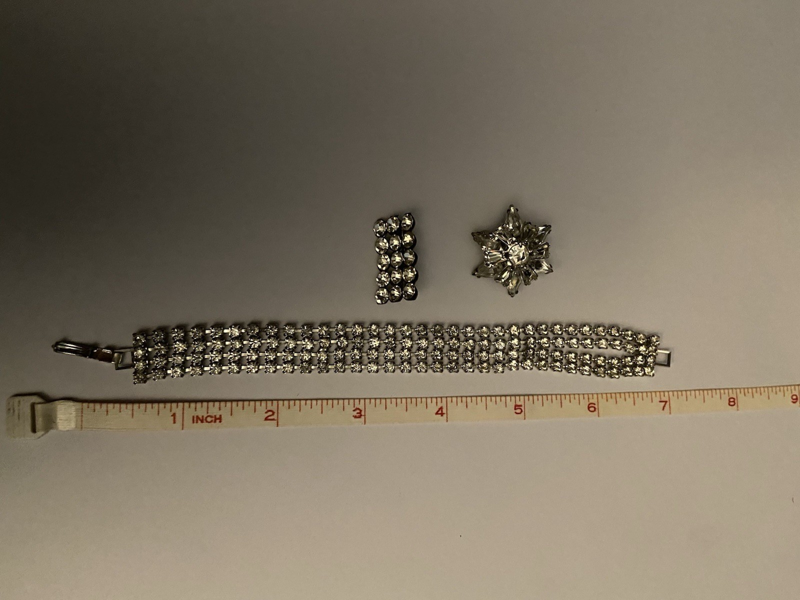 Rhinestone Pins And Bracelet Lot: Yes And No Pins; 5 Pieces Total