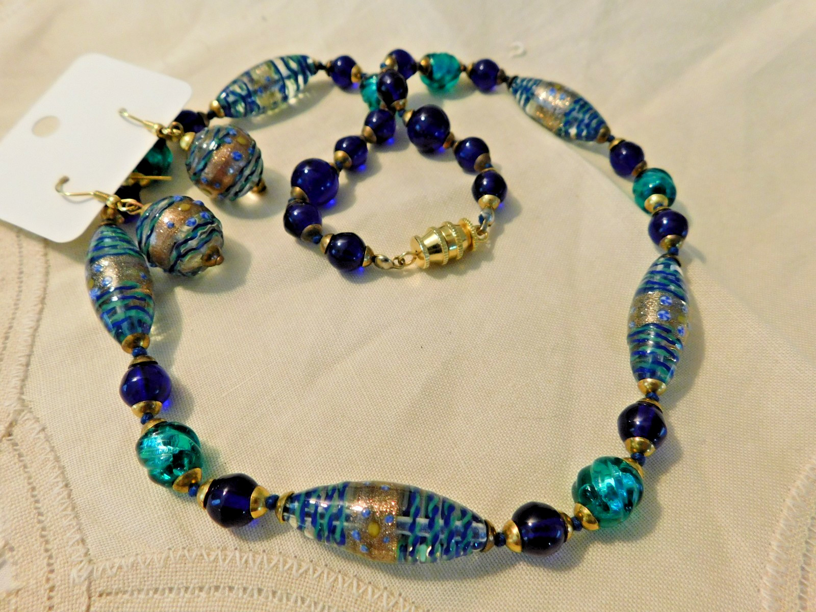 Murano Art Glass Beaded Necklace and Earrings Vintage Set
