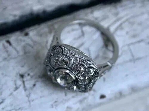 Vintage Style Art Deco 3Ct Round Lab Created Diamond 14K White Gold Plated Ring