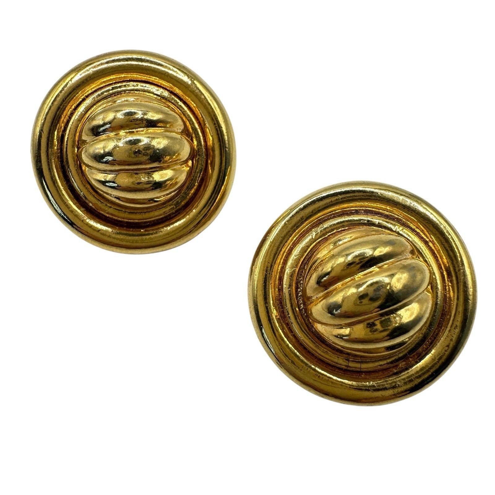 Jesara Vintage Gold Tone Clip-On Earrings Signed Textured Raised Button Style