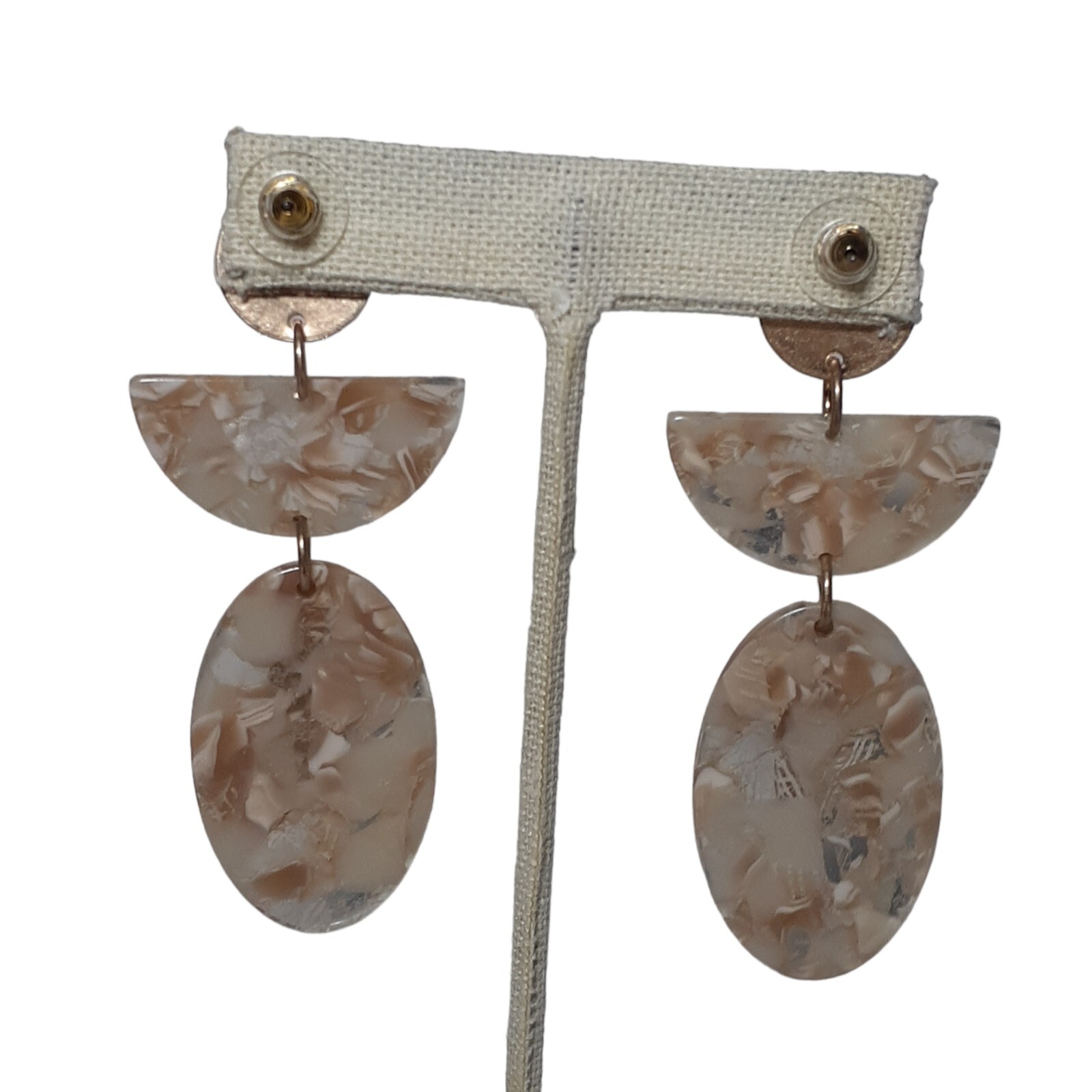 Pierced Dangle Drop Earrings Clear Acrylic with Mixed Inlay Materials 3″