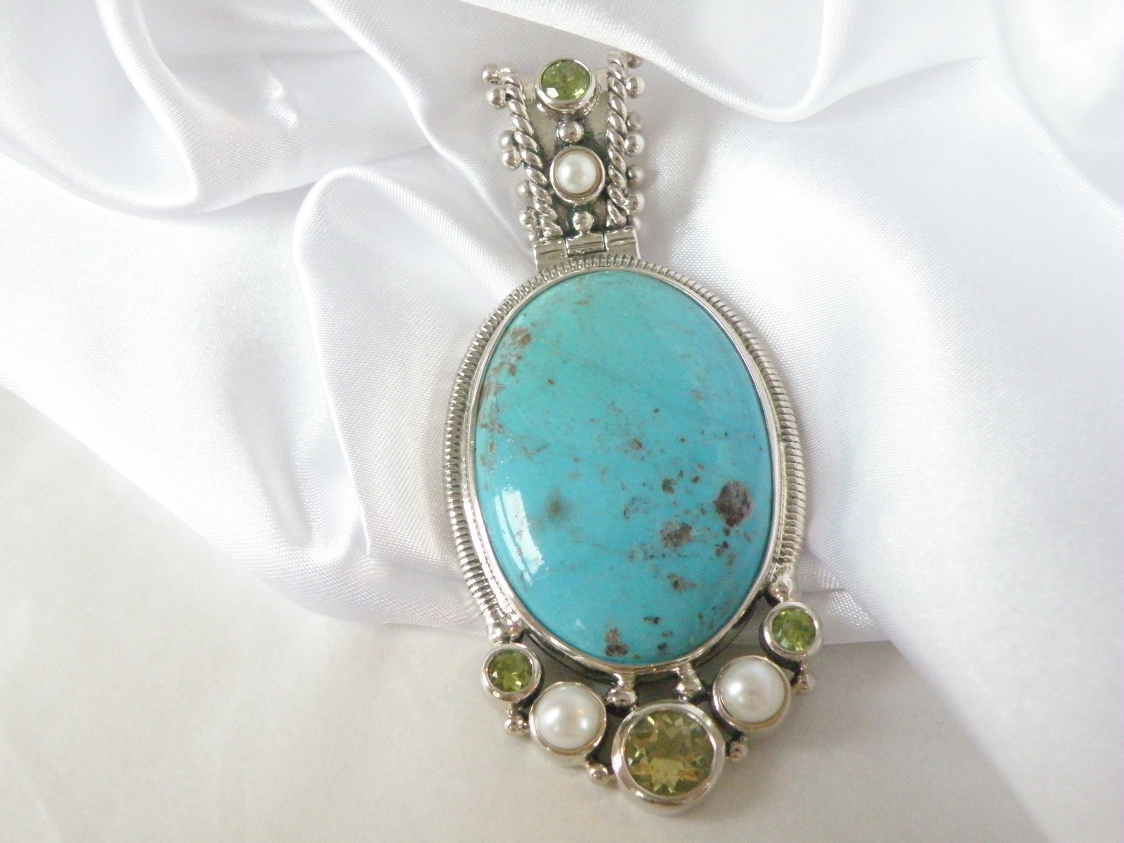 Huge Sterling Silver 925 Turquoise Statement Heavy Enhancer Pendant