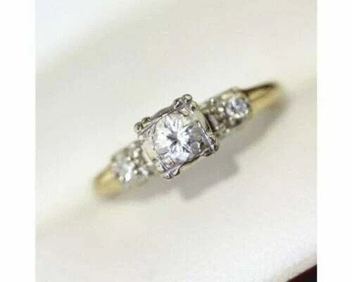 Art Deco Style Vintage Round Cut Lab Created Diamond 14K Gold FN Engagement Ring