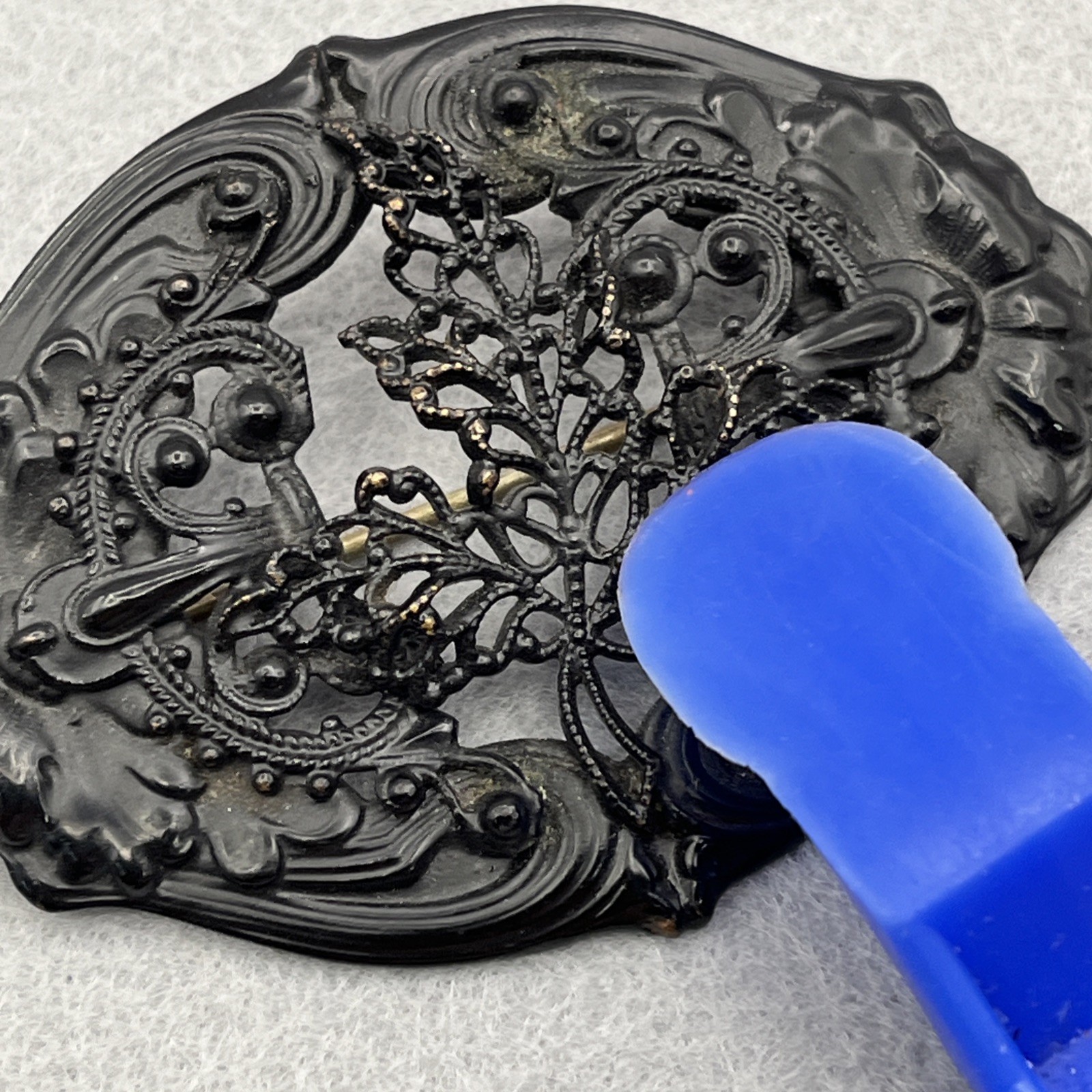 Antique Victorian Era Berlin Iron Style Mourning Brooch Filigree Scrools 2.75″