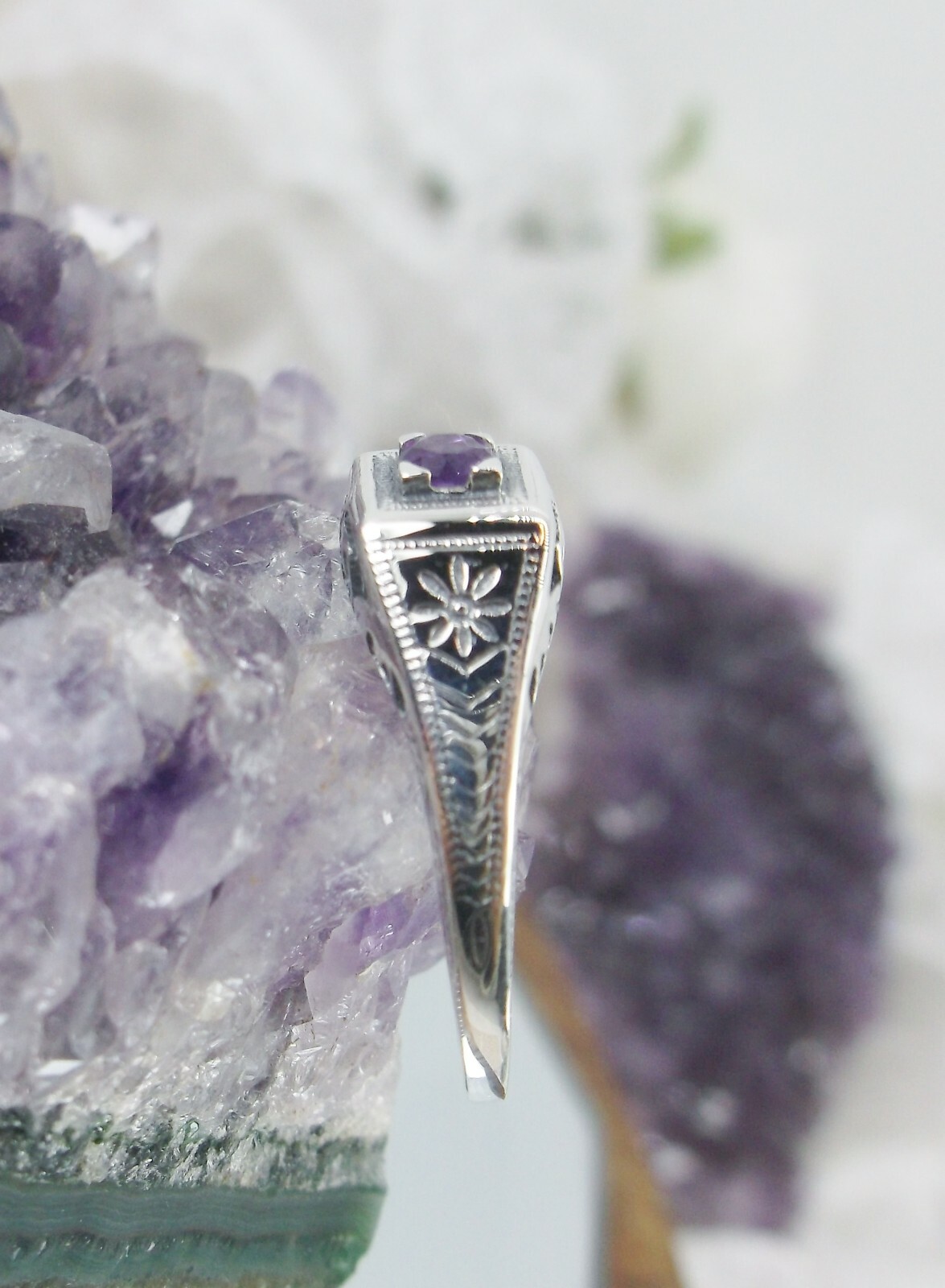 NATURAL Amethyst Ring, Art Deco Wedding Revival Jewelry (Custom-Made) US SELLER