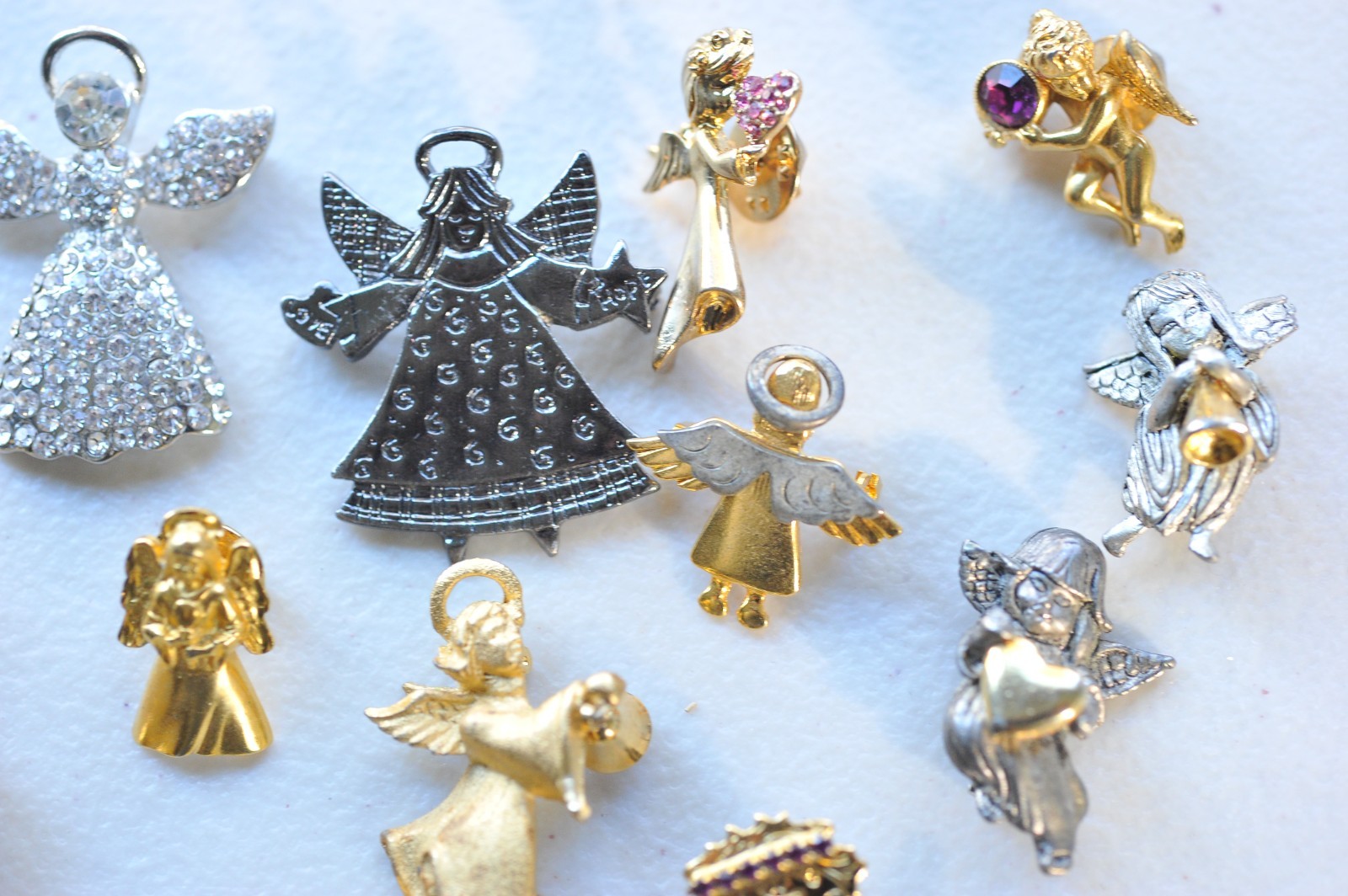 Large LOT ANGELS BROOCH pin gold silver rhinestone enamel 1 signed jane MN12