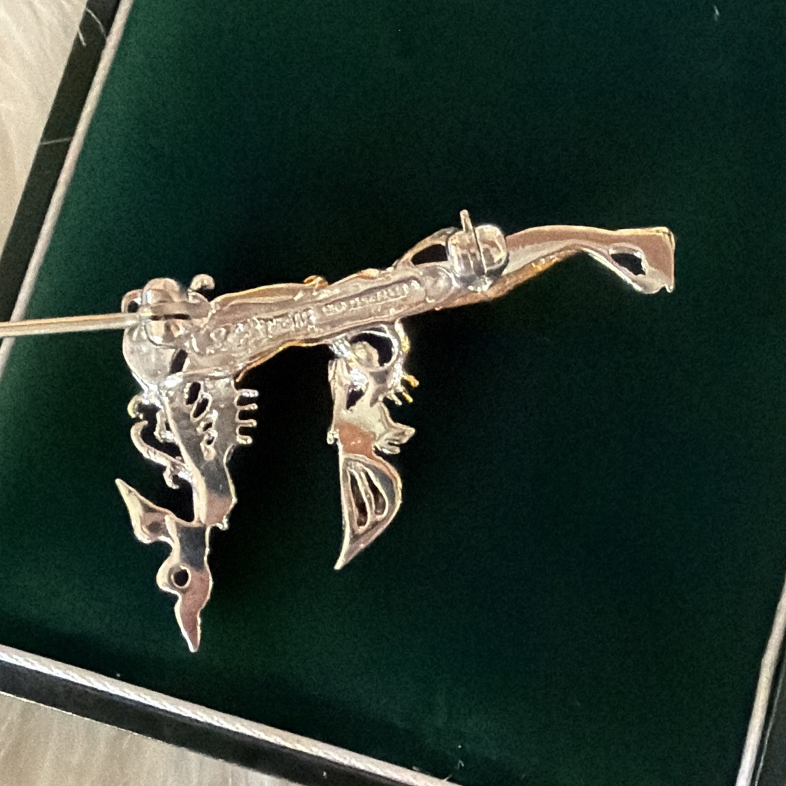 Erte F Initial Vintage Sterling & Gold Plate Brooch Pin