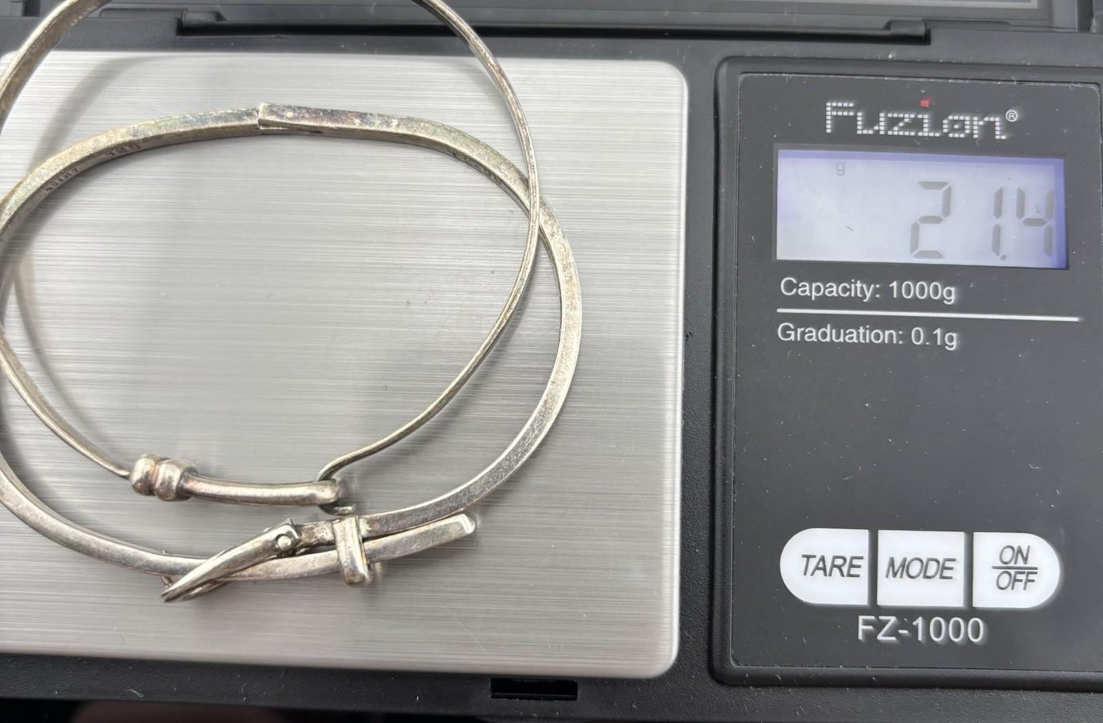 Estate Sterling Silver Bangle Lot x 2 Adjustable & Hook Closure – 6.5″ 6.75″ 21g