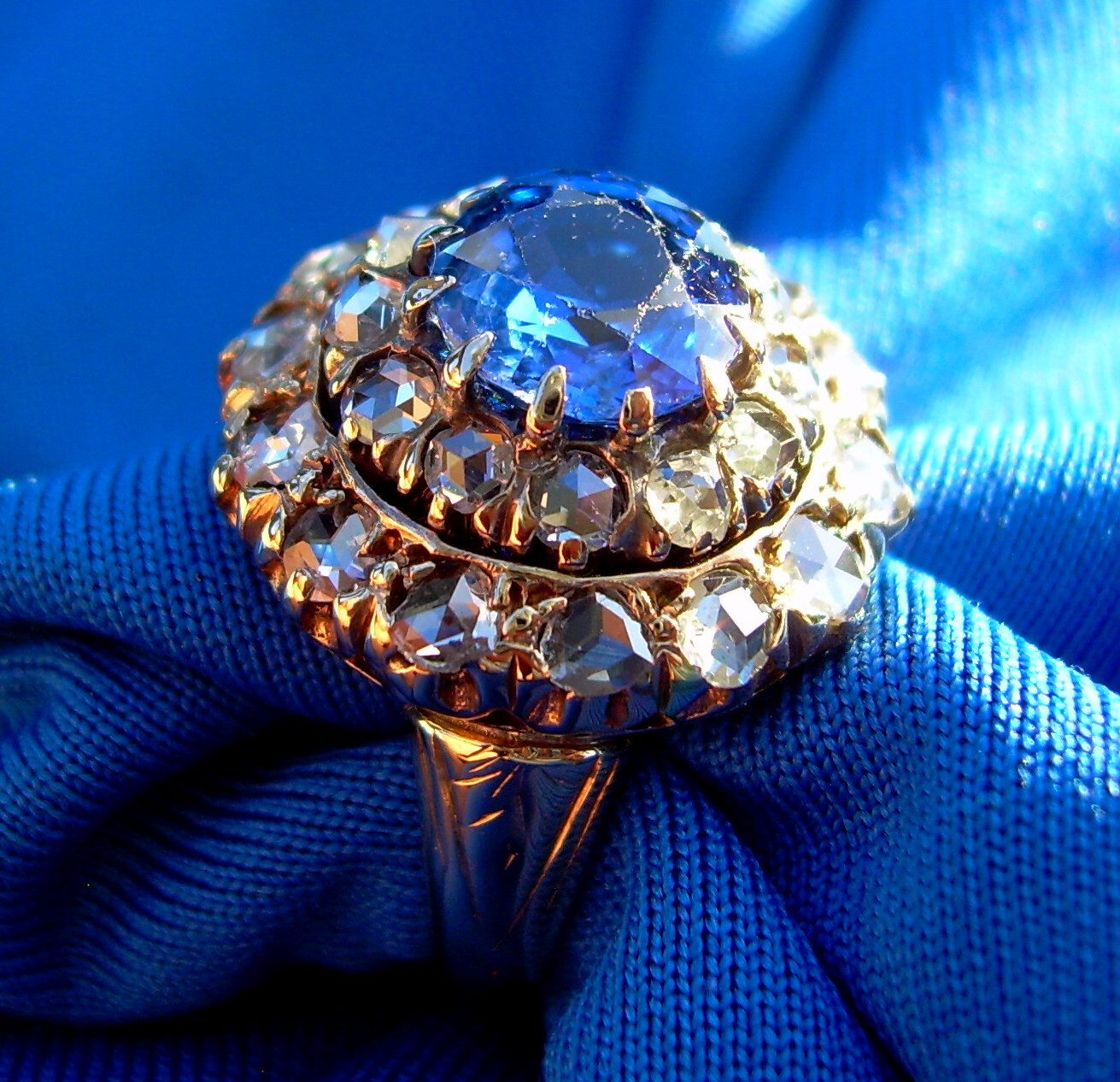 Original EARTH MINED SAPPHIRE DIAMOND Engagement Ring Antique Victorian 14K GOLD