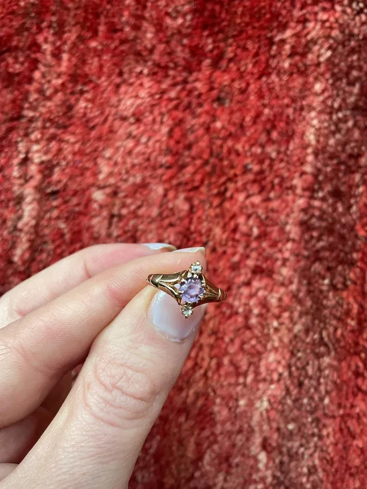 Antique Victorian 14k rose cut amethyst and diamond 6