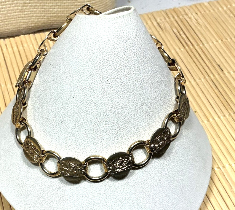 Sarah Coventry Bracelet Vintage Textured Gold Tone linked Coin Panel Lot 100A