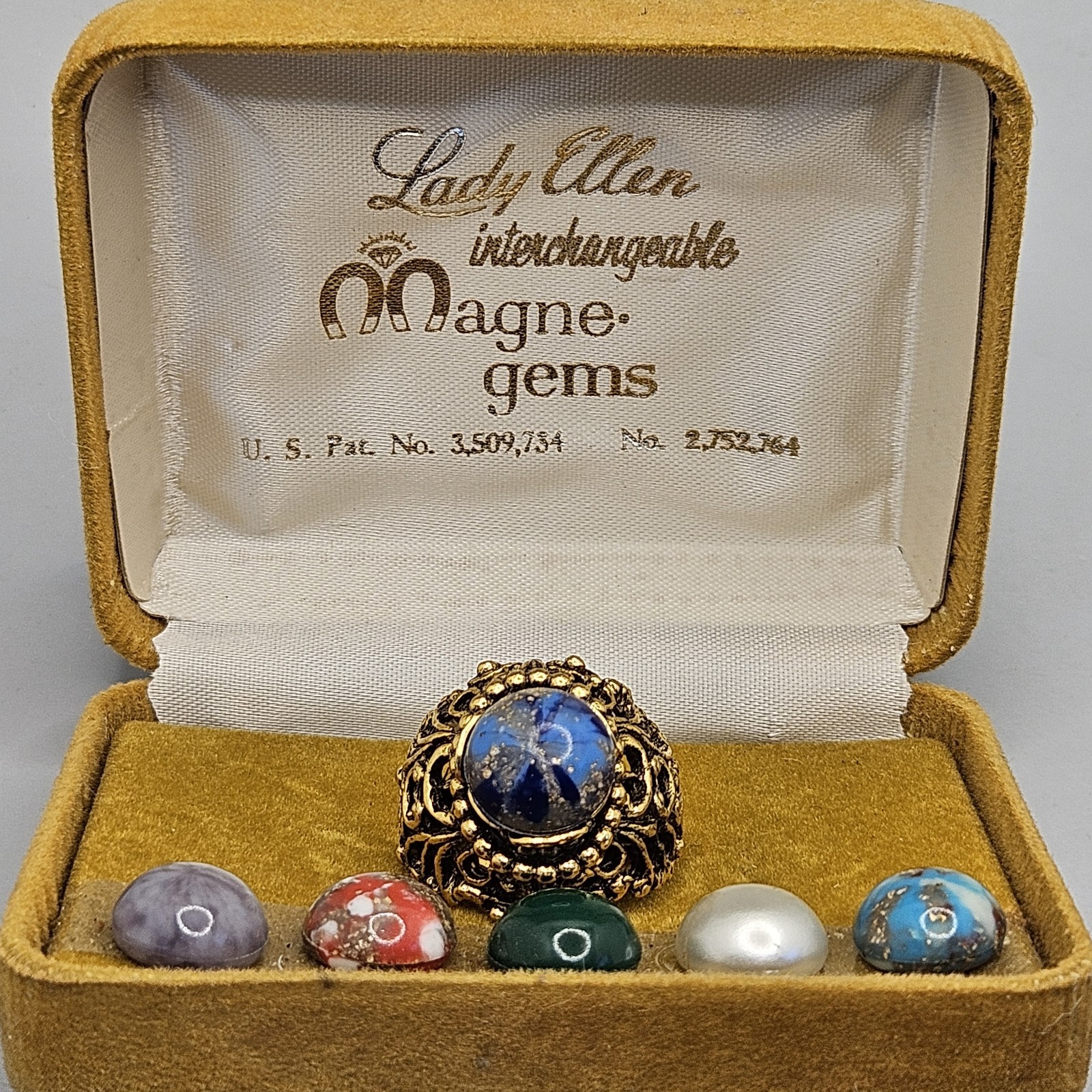 Vintage Lady Ellen Ring Set Interchangeable Magne Gems Gold Tone Glass Stone Lot