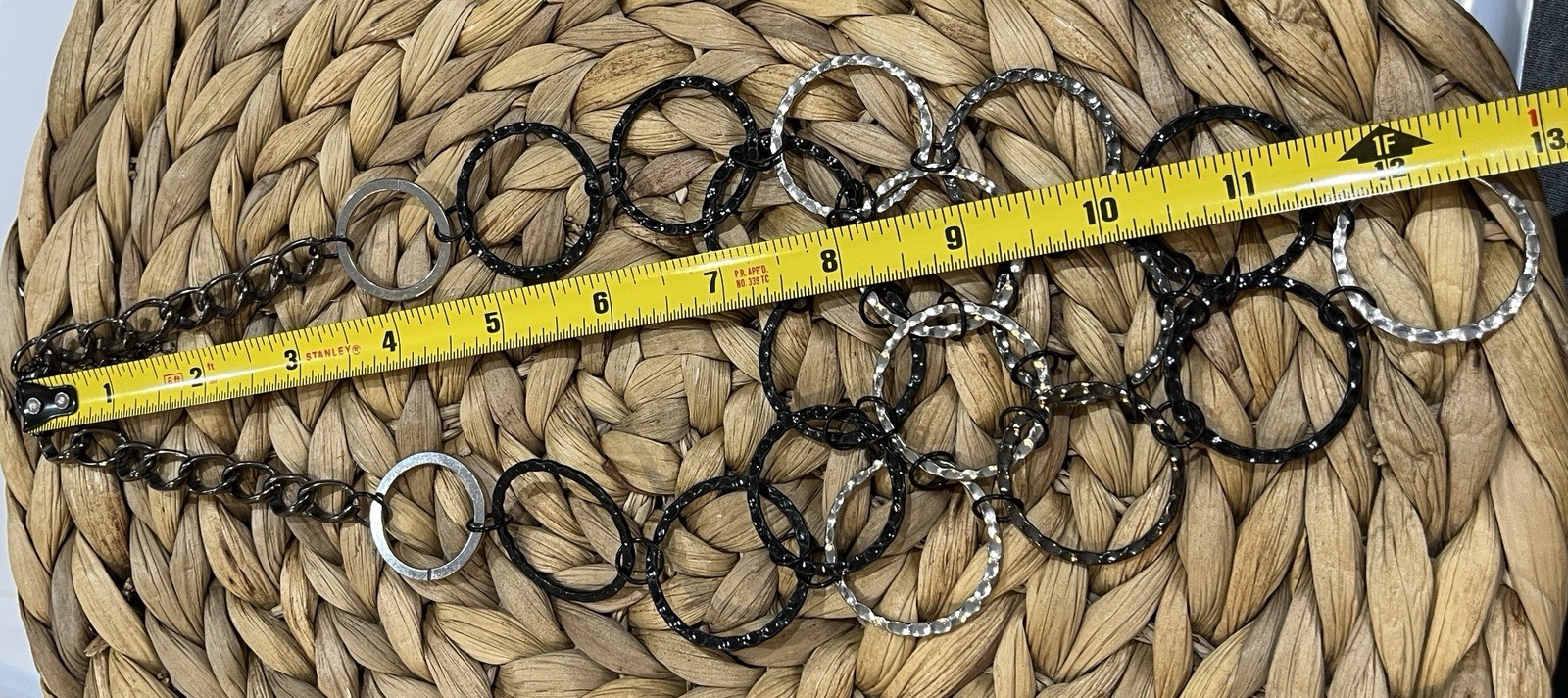 Modernist Hammered Circle Collar Torque Necklace Black Silver Tone Waterfall