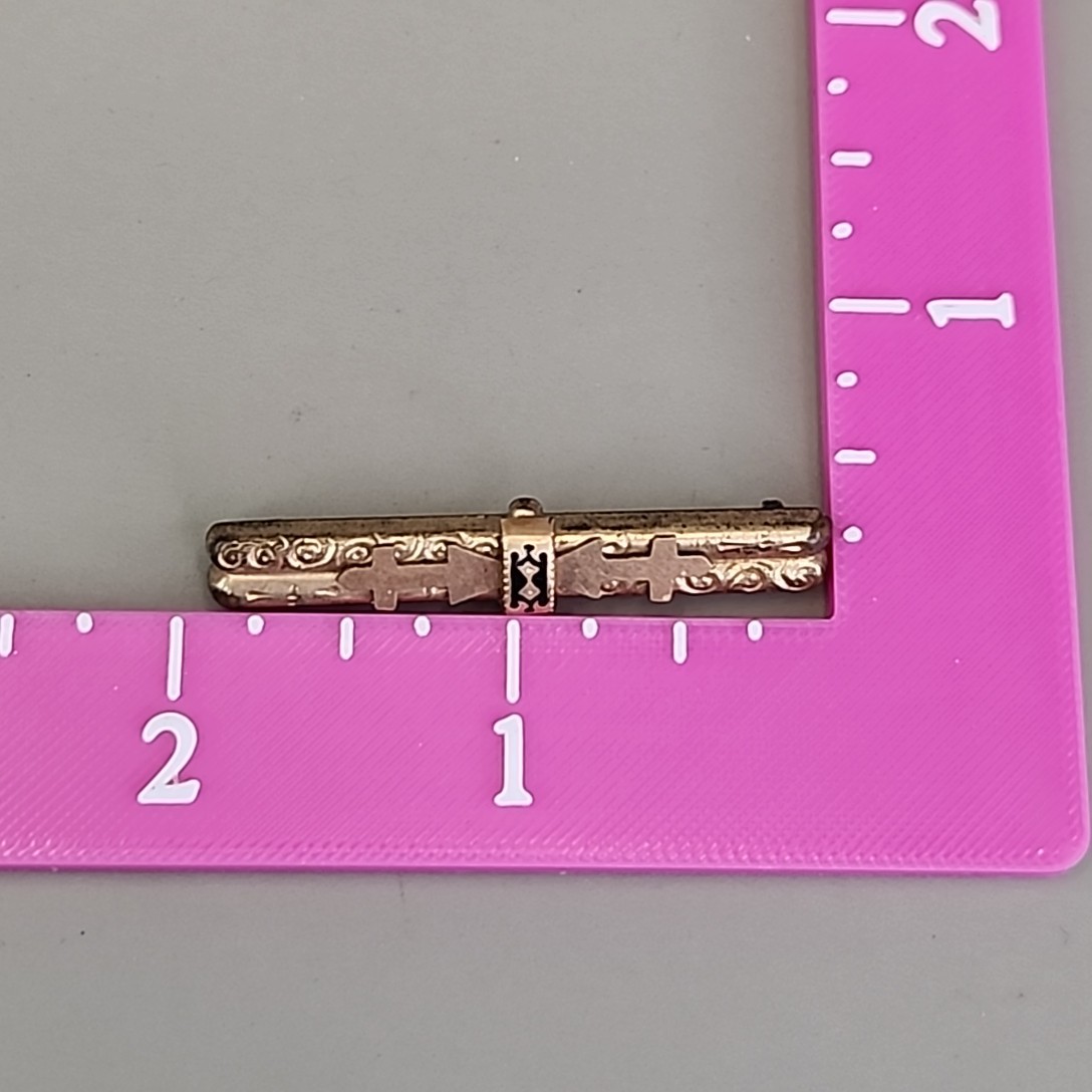Antique Victorian Bar Brooch Etched Gold Filled Tube Hinge Edwardian 47mm
