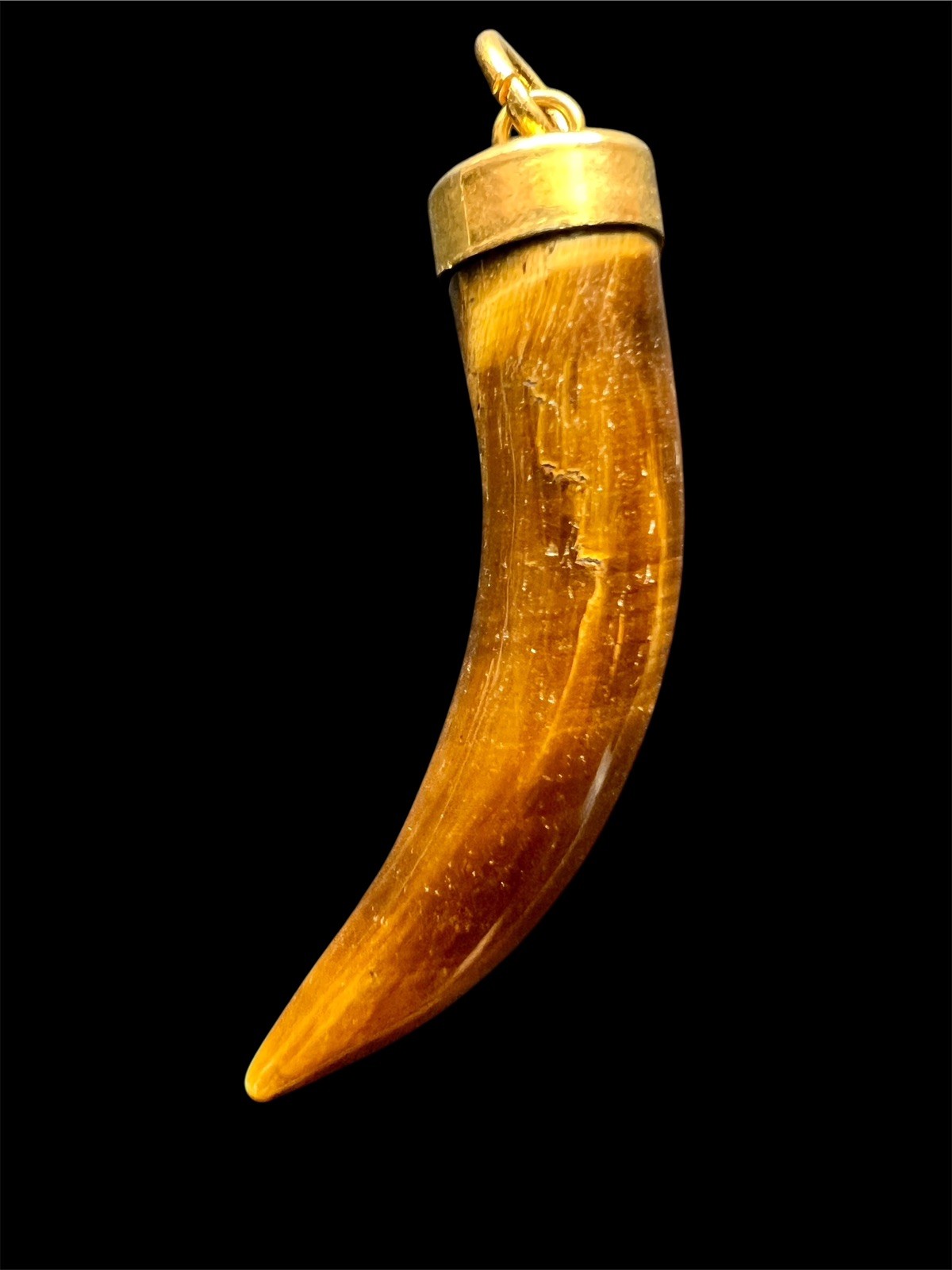 Tiger’s Eye Tiger’s Tooth Pendant With Brass Cap And Jump Ring Pendant