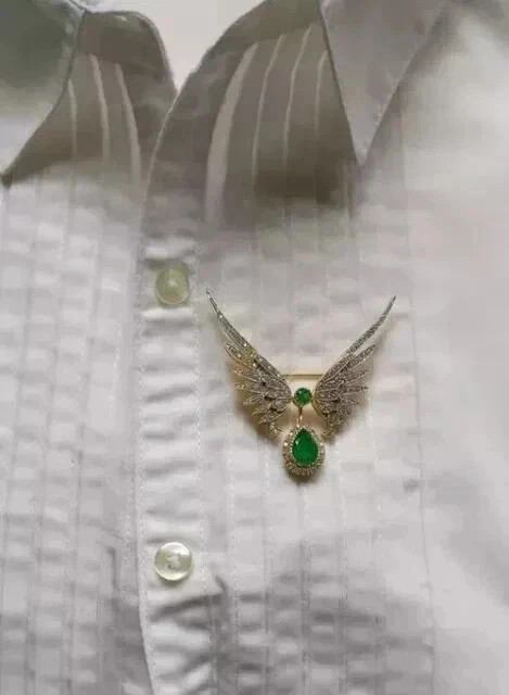 4Ct Pear Cut Lab Created Emerald Diamond Wedding Brooch 14K Yellow Gold Plated