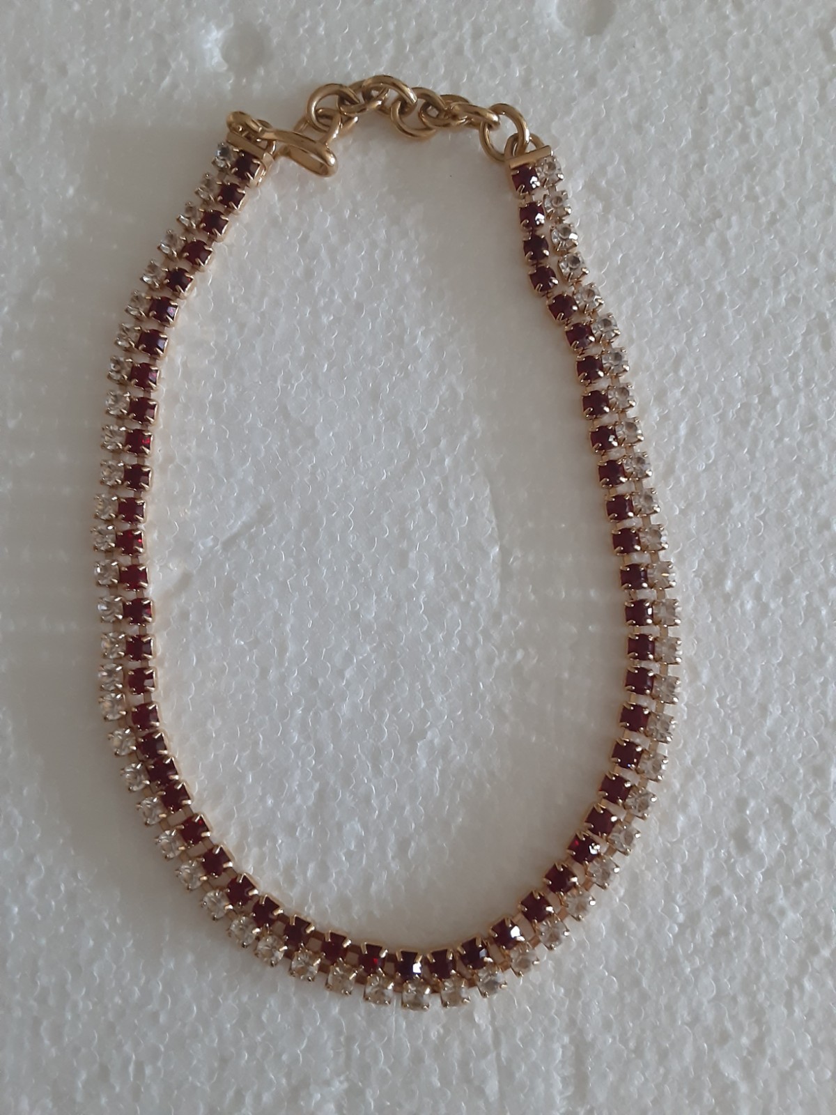 Vintage Monet Red & Clear Crystals Goldtone Chain Necklace