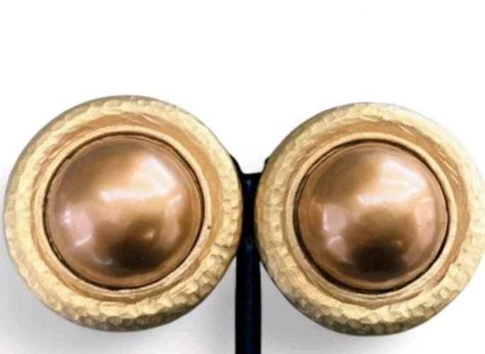 CAROLEE Vintage Signed 1990’s Round Gold With Bronze Classic Clip On Earrings