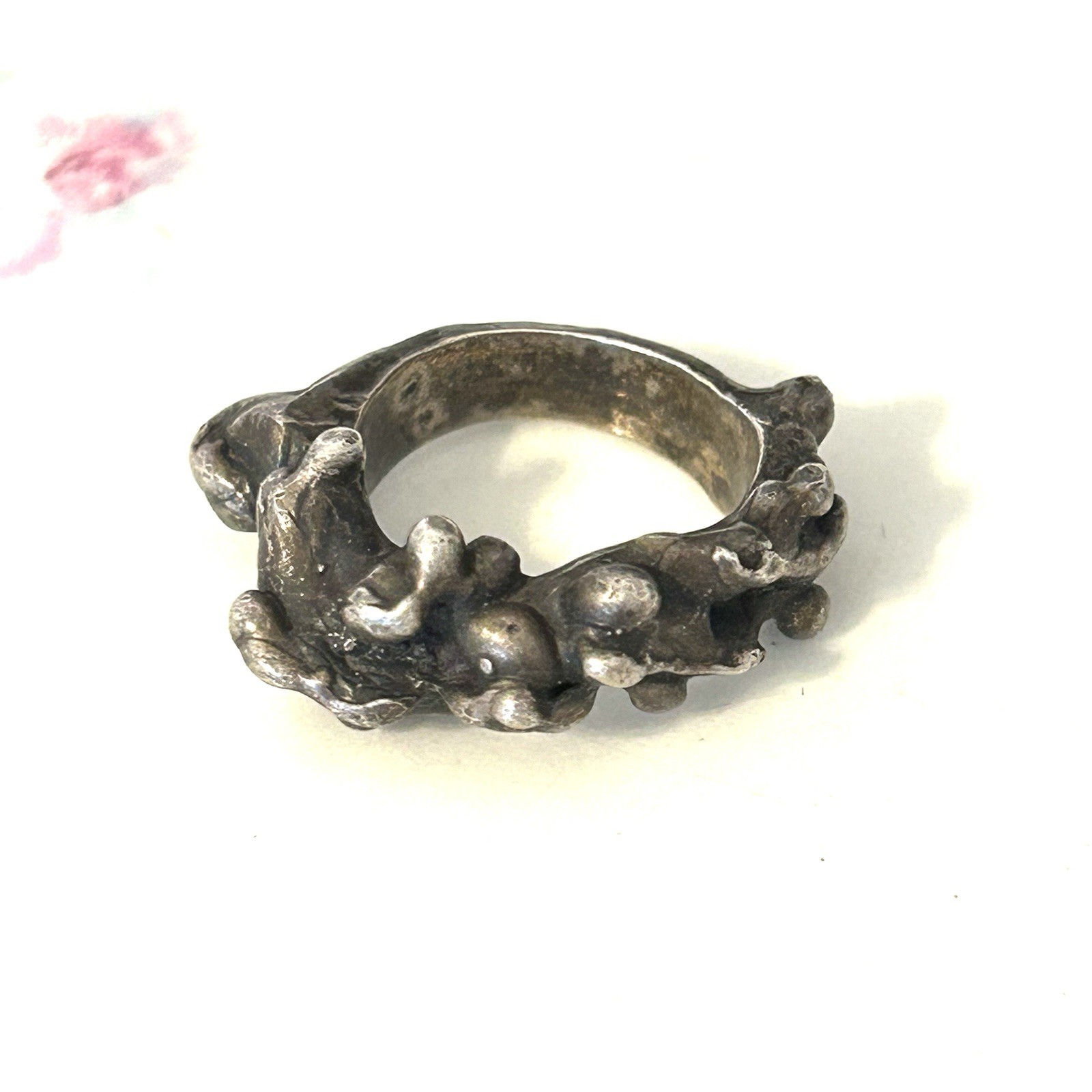 Vintage Brutalist Ring Sterling Silver Modernist Abstract Studio Artisan Sz 4.5