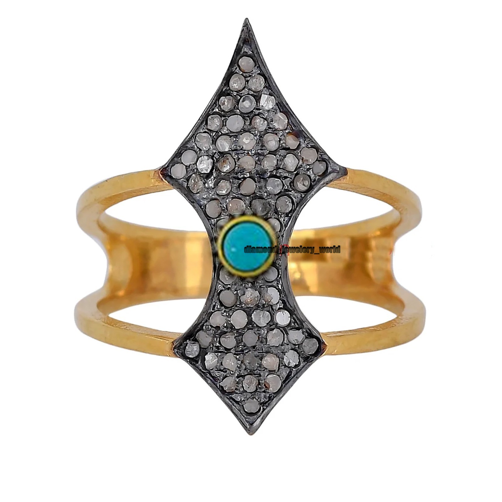 Vintage 1.07ctw Rose Cut Diamond Turquoise Studded Silver Gorgeous Ring Jewelry