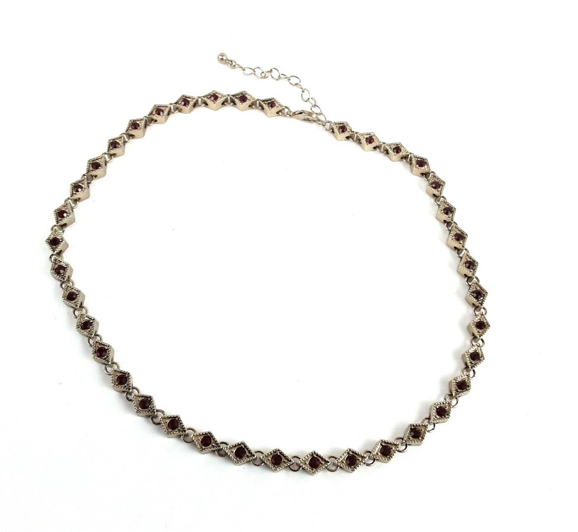 Womens Faux Ruby Rhinestone Chain Collar Necklace Gold Tone EUC
