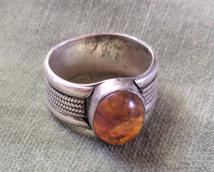 Vintage cognac baltic amber ring sterling silver wide band sz 9 Braid design