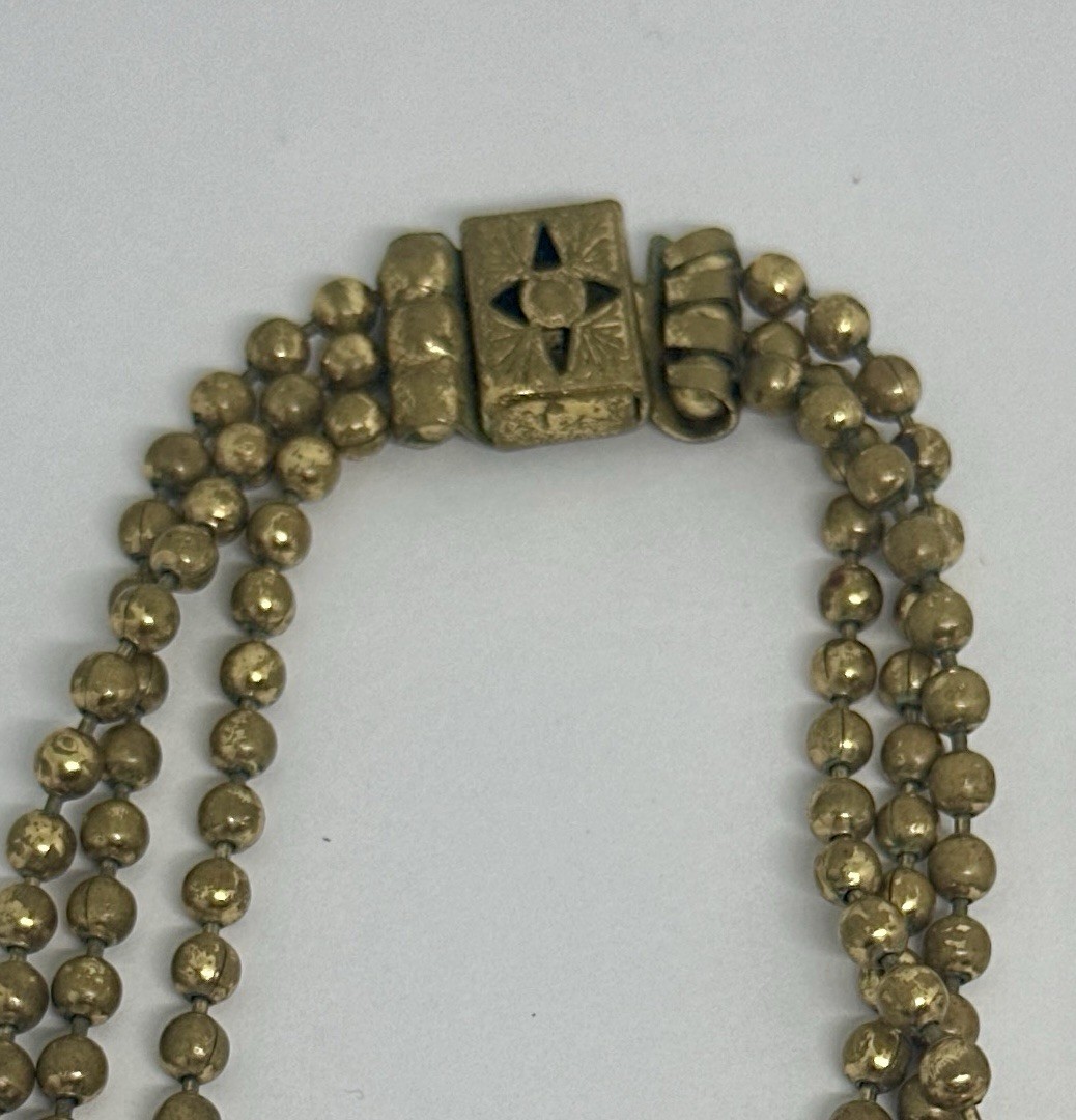 Vintage Victorian Ball and Chain Brass Ornate Slide Clasp Necklace Lot of 3