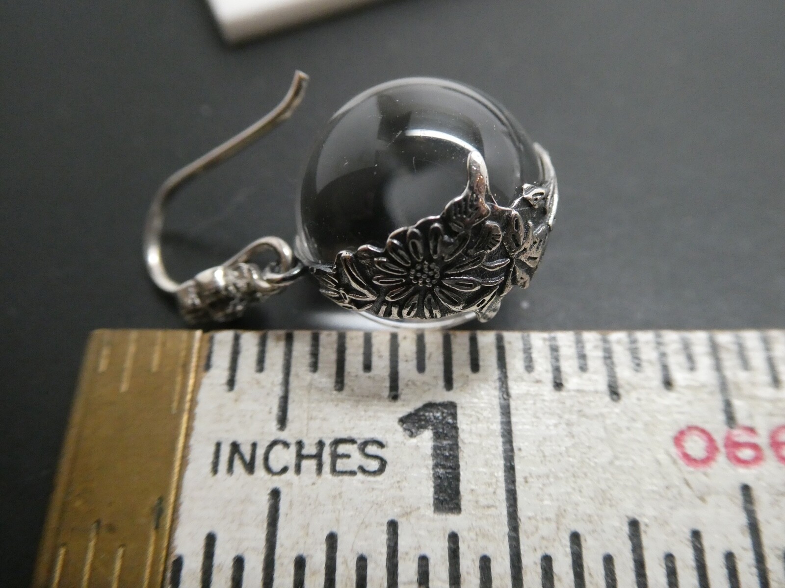 Genuine Pool Of Light Sterling Silver 925 Floral Orb Marcasite Dangle Earrings