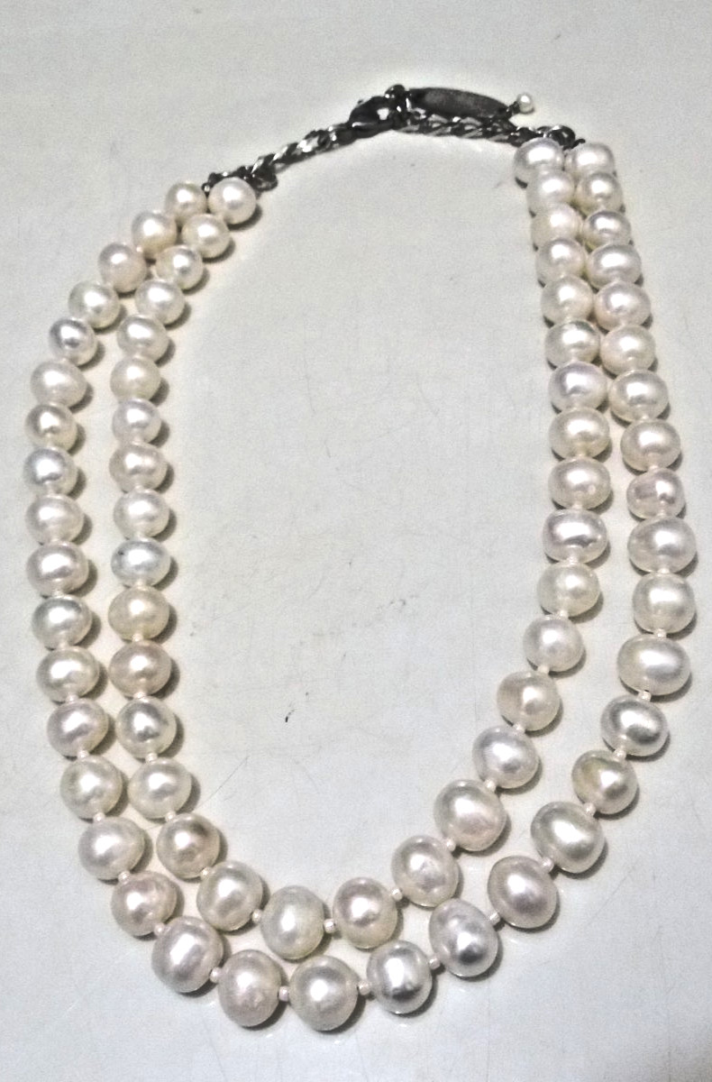 VINTAGE CERESE D SIGNED TWO STRAND ROUND WHITE PEARL NECKLACE