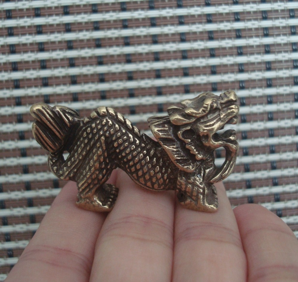 Vintage Style Solid Brass Dragon Figurine Statue Pendant Bag Charms